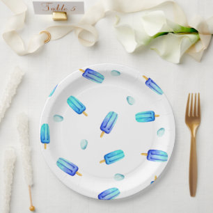 Cute Romantic Blue popsicle Birthday Paper Plates
