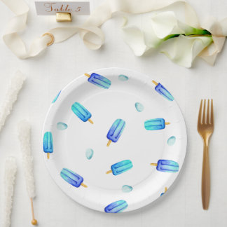 Cute Romantic Blue popsicle Birthday Paper Plates