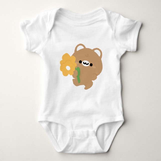 Cute Romantic Brown Bear Baby Bodysuit (Front)