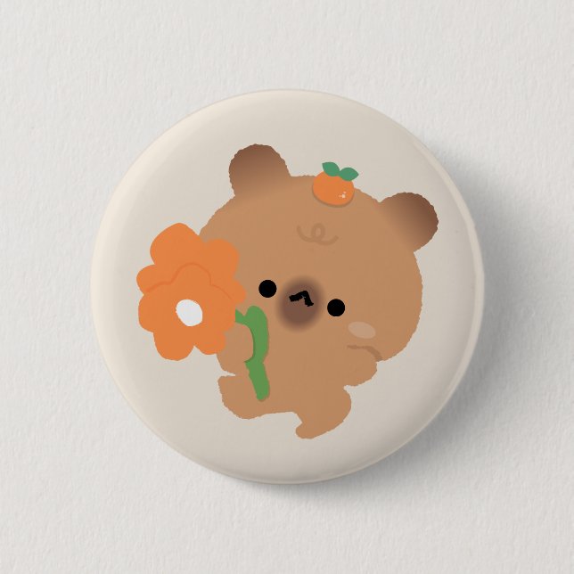 Cute Romantic Capybara Button (Front)