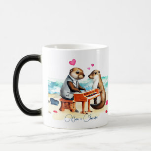 Cute Romantic Cartoon Otters Couple in Love Color Morph Mug