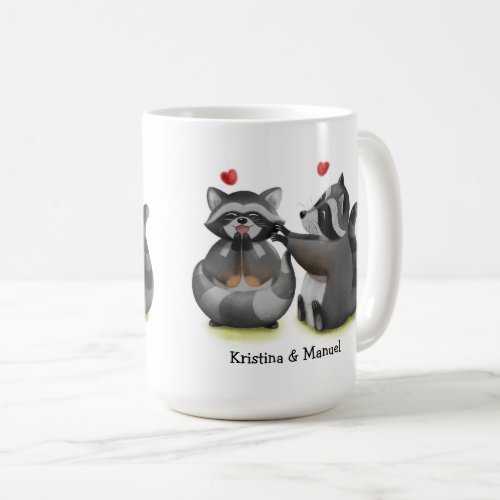 Cute Romantic Cartoon Raccoon Couple Coffee Mug