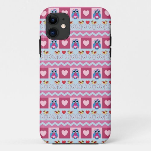 Cute romantic case with love birds hearts  owls