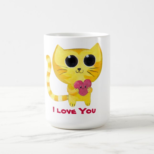 Cute Romantic Cat with Heart Coffee Mug (Center)
