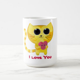 Cute Romantic Cat with Heart Coffee Mug