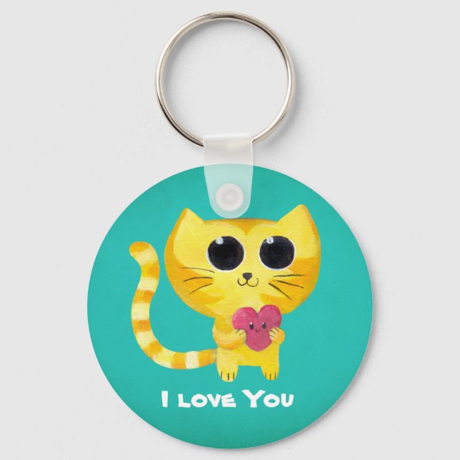 Cute Romantic Cat with Heart Keychain (Front)