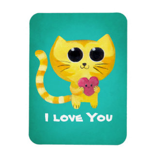 Cute Romantic Cat with Heart Magnet