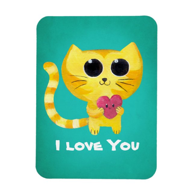 Cute Romantic Cat with Heart Magnet (Vertical)