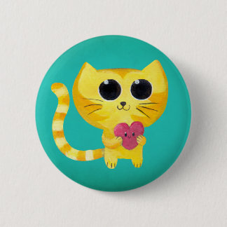 Cute Romantic Cat with Smiling Heart Pinback Button