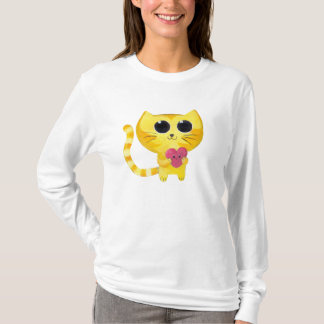 Cute Romantic Cat with Smiling Heart T-Shirt
