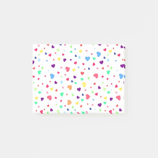 Cute romantic colorful hearts illustration pattern post-it notes (Front)