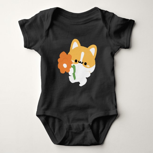 Cute Romantic Corgi Baby Bodysuit (Front)