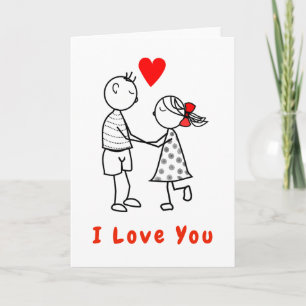Cute Romantic Couple Card with Text - I Love You