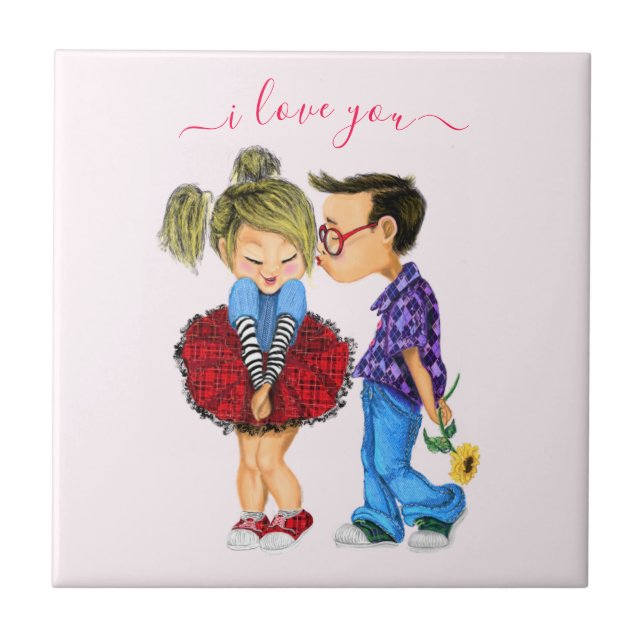 Cute Romantic Couple Ceramic Tile - Love Gift (Front)