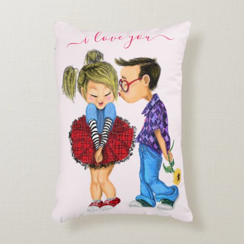 Cute Romantic Couple _ Love _ I Love You _ Kiss Accent Pillow