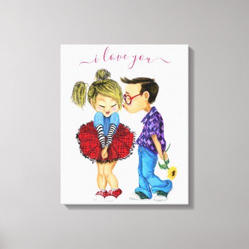 Cute Romantic Couple _ Love _ I Love You _ Kiss Canvas Print