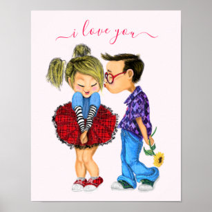 Cute Romantic Couple - Love - I Love You - Kiss  Poster