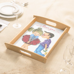 Cute Romantic Couple - Love - I Love You - Kiss Serving Tray