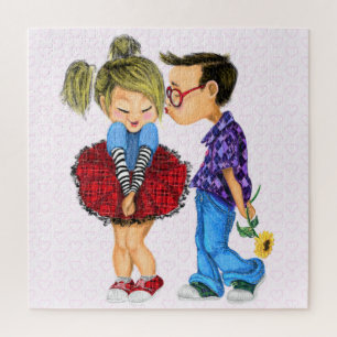 Cute Romantic Couple - Love - Kiss For You Jigsaw Puzzle