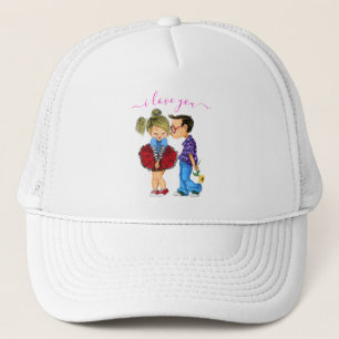 Cute Romantic Couple - Love - Kiss - I Love You Trucker Hat