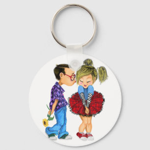 Cute Romantic Couple Love - Kiss - Valentine's Day Keychain