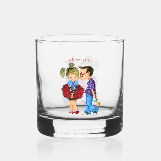 Cute Romantic Couple Love Text Customizable Whiskey Glass (Back)
