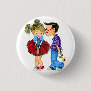 Cute Romantic Couple - Love - Valentine's Day Kiss Button