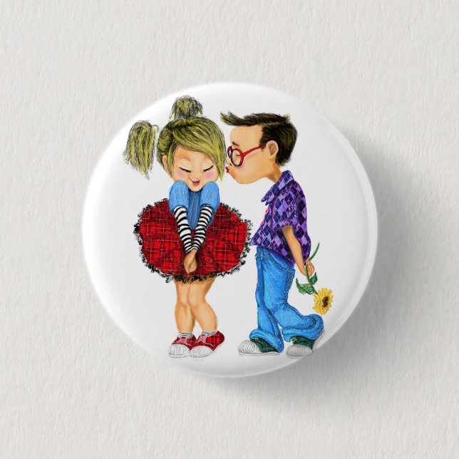 Cute Romantic Couple - Love - Valentine's Day Kiss Button (Front)