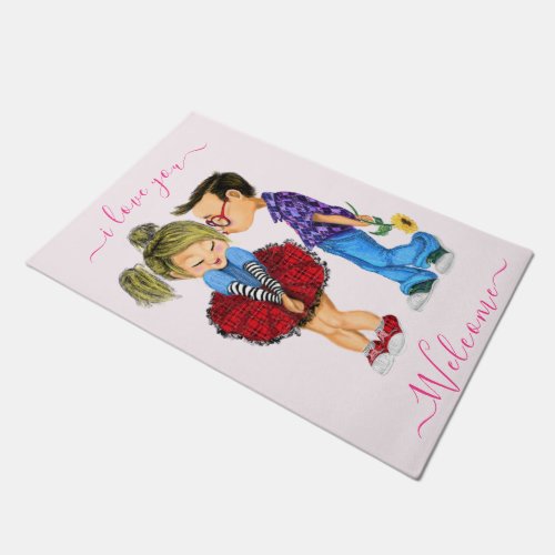 Cute Romantic Couple _ Love _ Valentines Day Kiss Doormat