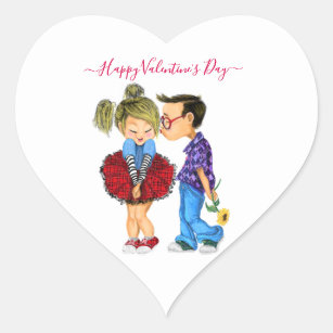Cute Romantic Couple - Love - Valentine's Day Kiss Heart Sticker