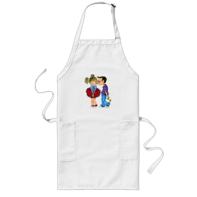 Cute Romantic Couple - Love - Valentine's Day Kiss Long Apron (Front)