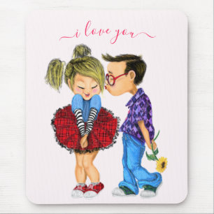Cute Romantic Couple - Love - Valentine's Day Kiss Mouse Pad