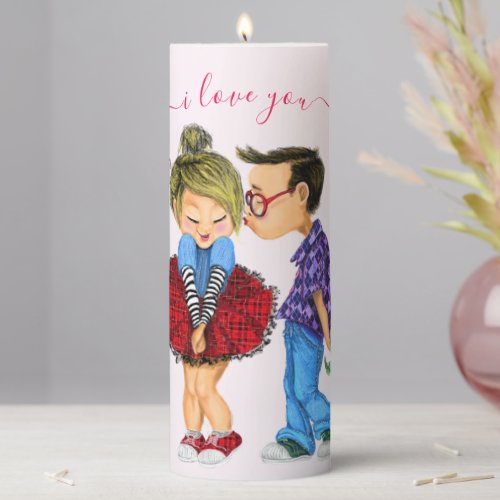 Cute Romantic Couple _ Love _ Valentines Day Kiss Pillar Candle