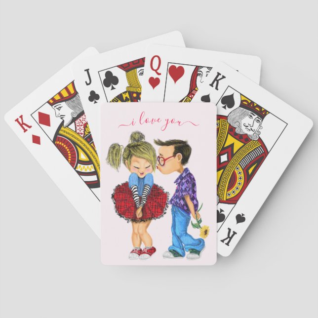 Cute Romantic Couple - Love - Valentine's Day Kiss Poker Cards (Back)