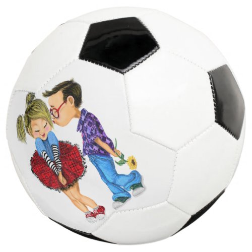 Cute Romantic Couple _ Love _ Valentines Day Kiss Soccer Ball