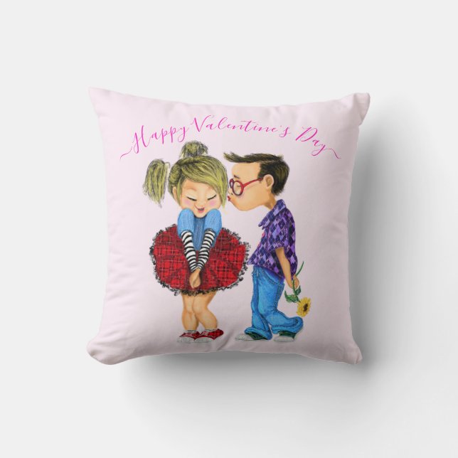 Cute Romantic Couple - Love - Valentine's Day Kiss Throw Pillow (Front)