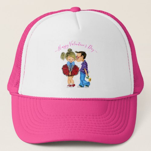 Cute Romantic Couple _ Love _ Valentines Day Kiss Trucker Hat