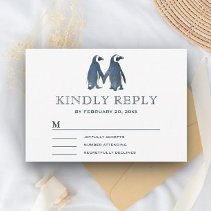 Cute Romantic Couple Penguin RSVP Card