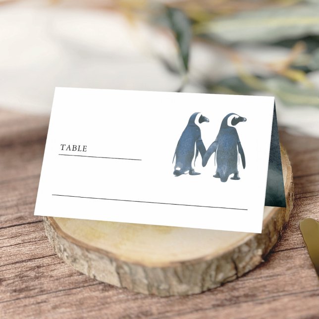 Cute Romantic Couple Penguin Wedding Place Card (Creator Uploaded)