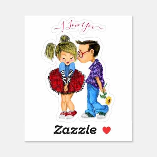 Cute Romantic Couple Sticker and Text _ I Love You