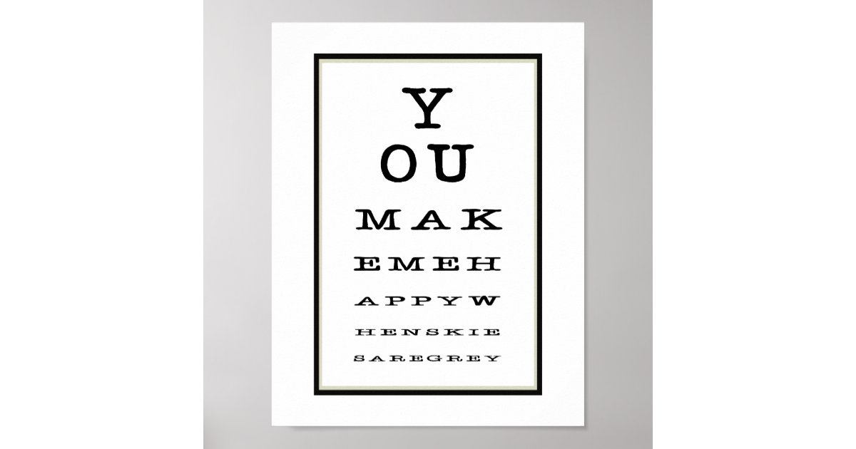 Cute Romantic Eye Test Chart Black White Poster | Zazzle