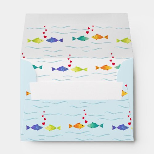 Cute romantic fish in ocean falling in love envelope
