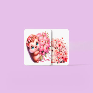  Cute Romantic Floral Hedgehog Duo Illustration Glass Coaster