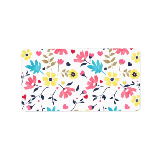 Cute romantic flowers hearts watercolour paint label (Front)