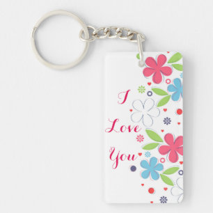 Cute romantic flowers illustration “I Love  You” Keychain
