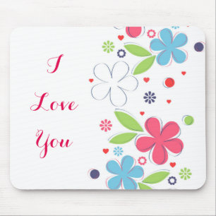 Cute romantic flowers illustration “I Love You” Mouse Pad