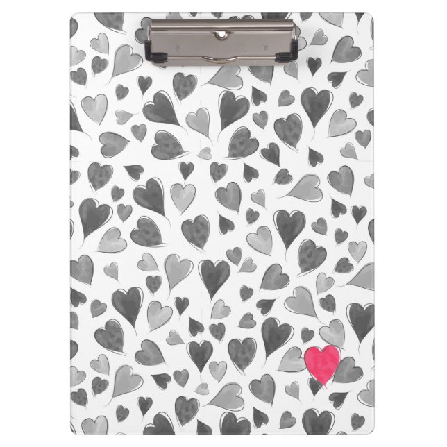 Cute romantic grey pink hand drawn hearts clipboard (Front)
