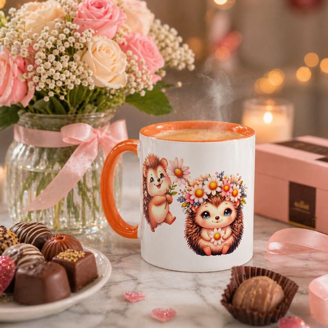 Cute Romantic Hedgehog Espresso Cup – Floral Coupl (Creator Uploaded)