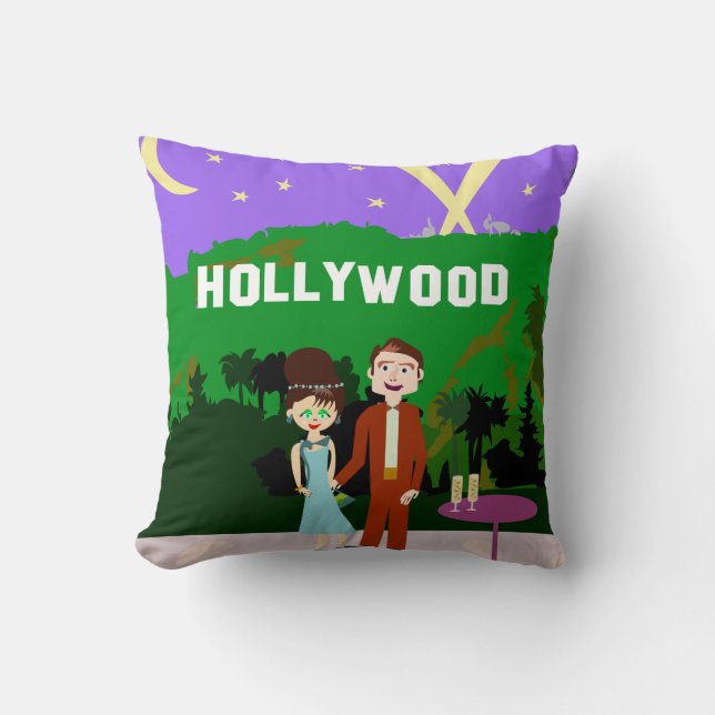 Cute Romantic Hollywood Retro Character Art Throw Pillow (Front)
