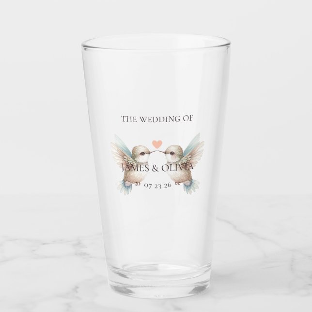 Cute Romantic Hummingbird Wedding Glasses (Front)